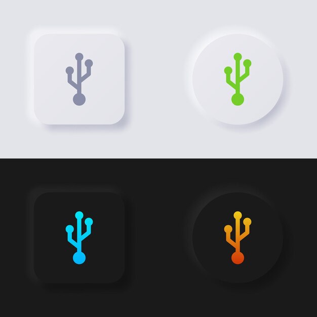 USB symbol Icon set, Multicolor neumorphism button soft UI Design for Web design.