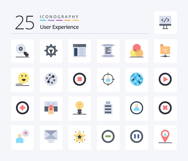 user experience 25 flat color icon pack including files wheel web page rgb script