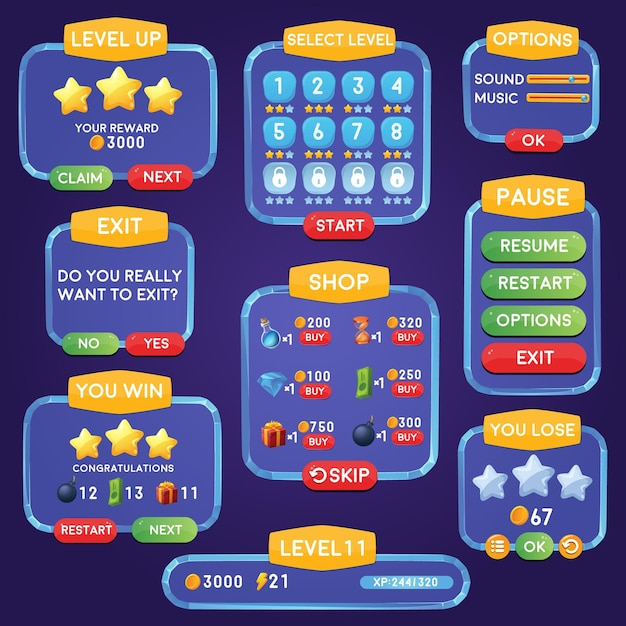 User Interface design kit Includes buttons elements