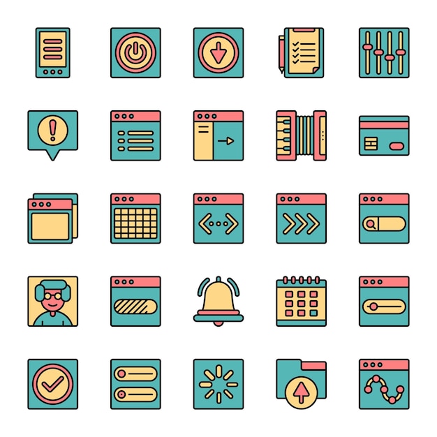 User Interface icons set in colored outline style