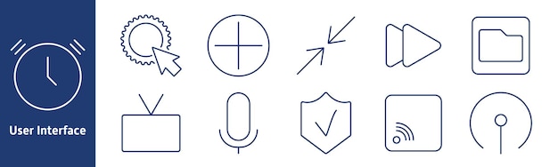 user interface set icon clock cursor crosshair resize play folder tv microphone shield network settings security media communication