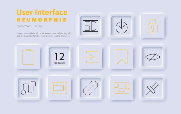 User interface set icon Navigation security settings download clipboard system icons interface elements bookmarking linking file management UI design