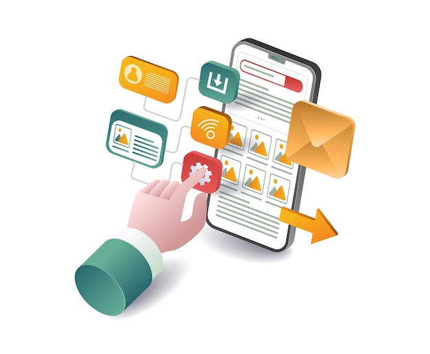 Using smartphone application technology concept illustration