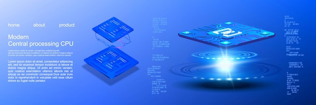 Uuden sukupolven prosessori suurten tietomäärien käsittelyyn. Elektronisten sirujen ja mikrolaitteiden kehitys. Supertehokkaan prosessorin esittely Konseptibanneri