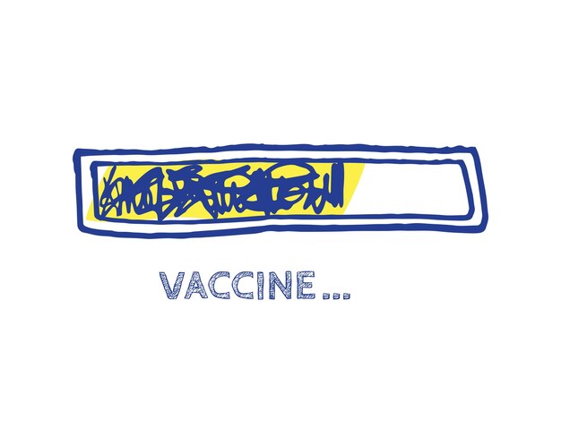 Vaccine Progress Bar Status.  Coming Soon Vector Hand Drawn Loader. Website Sketch Bar with Adjustable Fill Part. Infographic Element with 90% Complete Indicator. Remedy Invention Illustration.