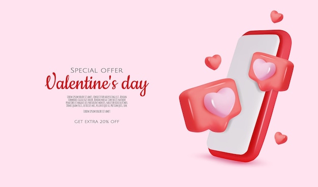 Valentine s day background d valentine illustration with hearts bubble chat and smartphone