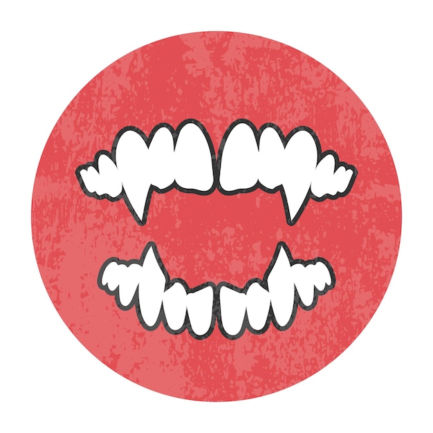 Vampire teeth with sharp fangs round emblem in retro style Vector illustration