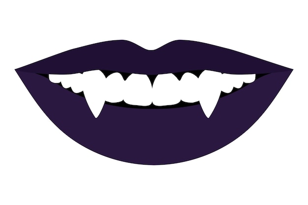 Vampire woman lips with fangs Monster girl evil lips Vector illustration