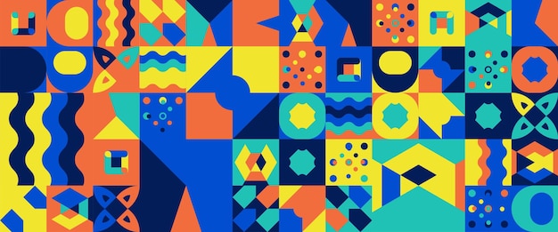 Värikkäät vektori kaksiulotteinen design geometriset mosaiikkibannerit bannerien taustakuville, kansille, julisteille, taustakuvien esittelyille ja sertifikaateille