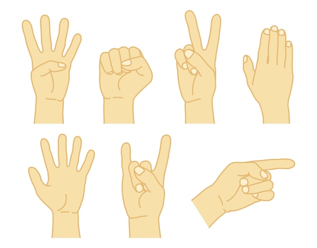 various gestures of human hands set isolated on a white background
