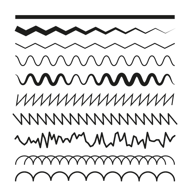 Various line patterns Different wave and zigzag designs Black vector illustrations