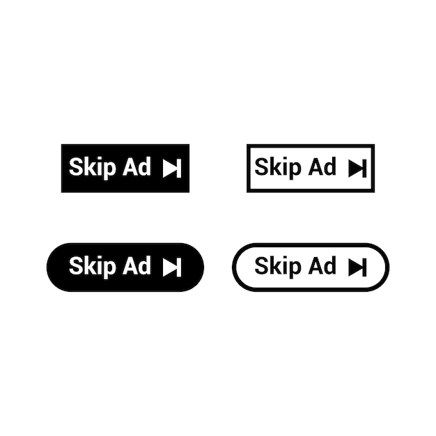 Various Skip Ad Buttons in Black and White
