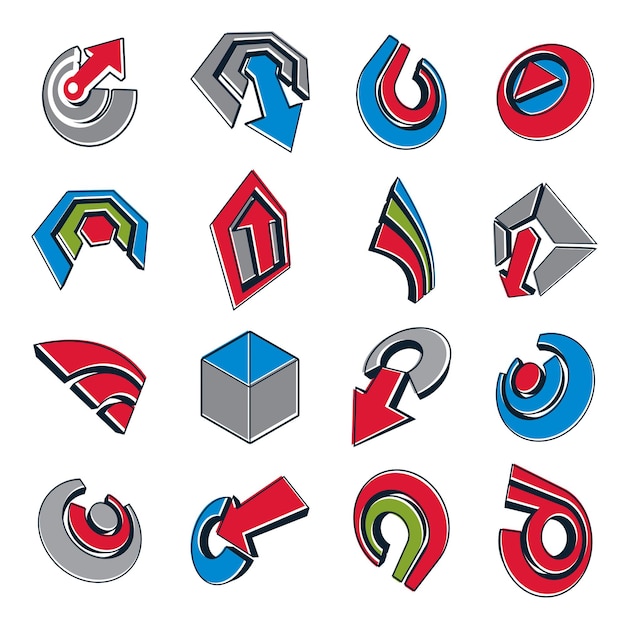 vector 3d abstract icons set, simple corporate graphic design elements. colorful marketing symbols set isolated on white background.