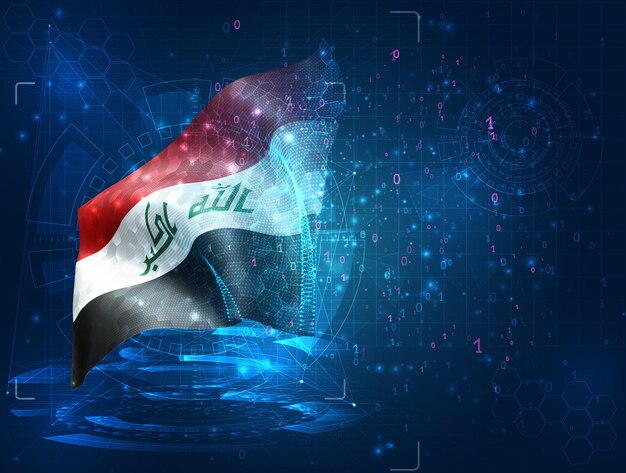 Vector 3d flag on blue background with hud interfaces