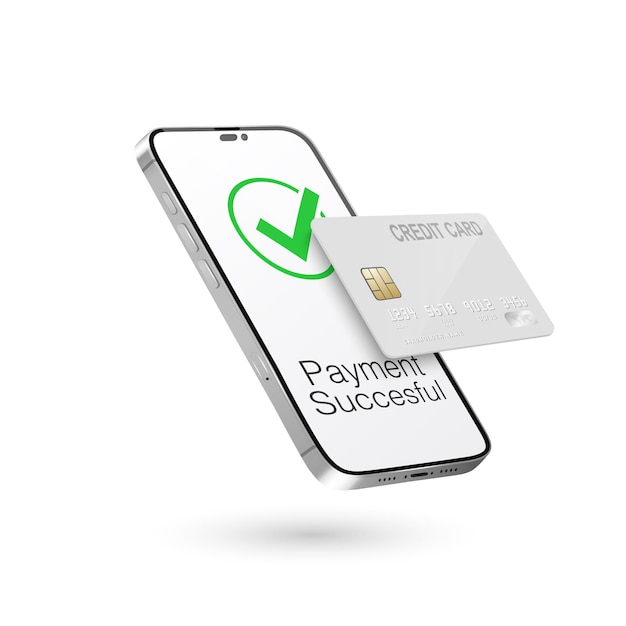 Vector 3d Realistic Smartphone Credit Card WiFi Successful Payment Concept of Payment for Purchases by Card Online Shopping Design Template Bank POS Terminal Mockup Processing NFC Device