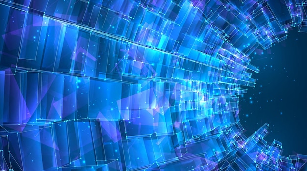 vector abstract background of glowing square crystals on blue