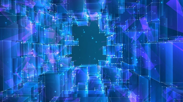 vector abstract background of glowing square crystals on blue