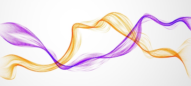 Vector abstract background with mutual wave of flowing particles, smooth curve double shape lines, particle array flow. 3d shape dots blended mesh, future technology relaxing wallpaper.