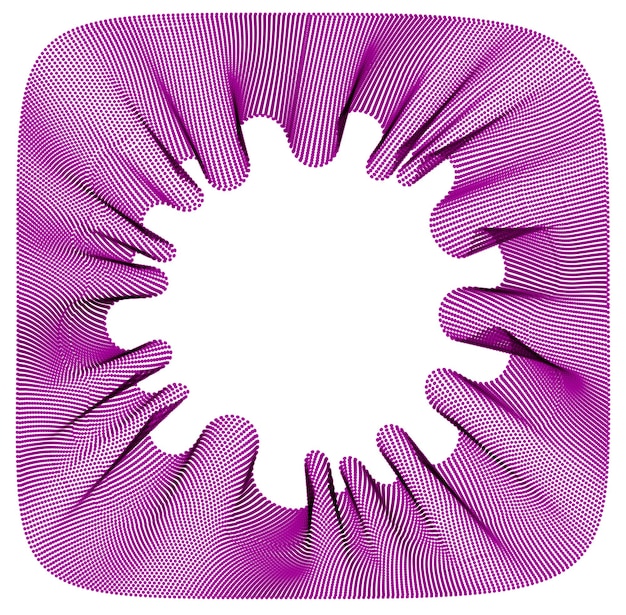Vector abstract background with wave of flowing particles frame, smooth curve shape lines, particle array flow. 3d shape dots blended mesh, future technology useful border.