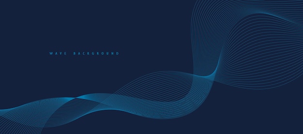 Vector abstract blue background with dynamic golden waves lines and particles