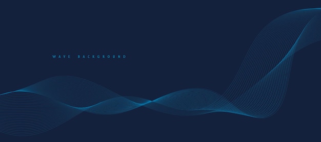 Vector abstract blue background with dynamic golden waves lines and particles