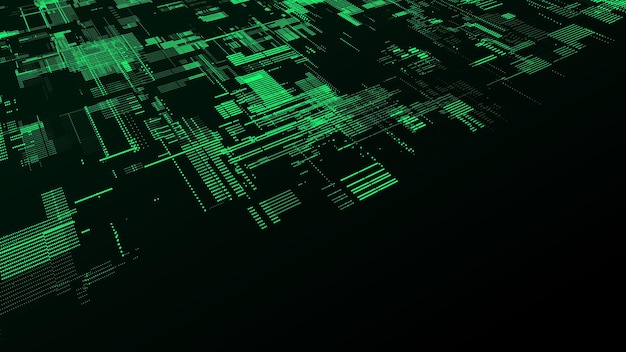 Vector abstract digital cyberspace with moving particles Cyber security database Matrix technology decoder Futuristic hitech background with green dots High speed big data