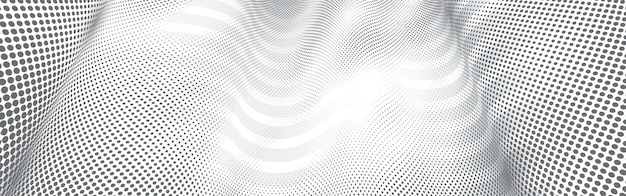 Vector abstract monochrome dotted texture and lines background with dimensional perspective, technology and science theme, big data flow, geometric 3D design.