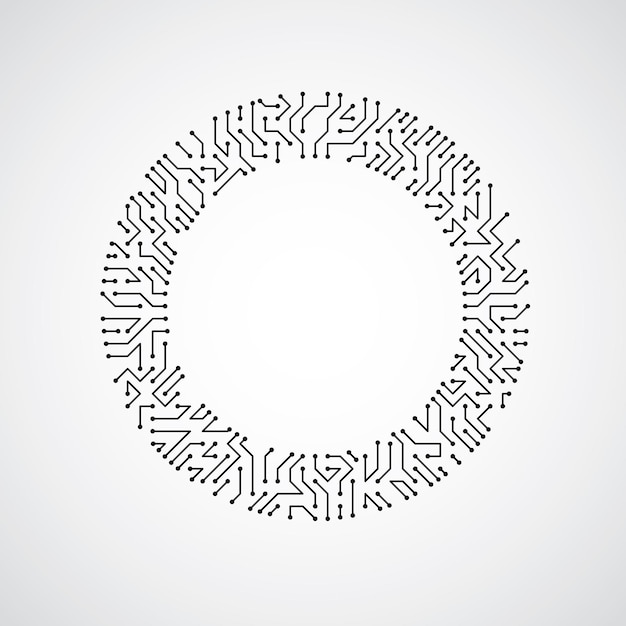 vector abstract technology illustration with round monochrome circuit board. high tech circular digital scheme of electronic device.