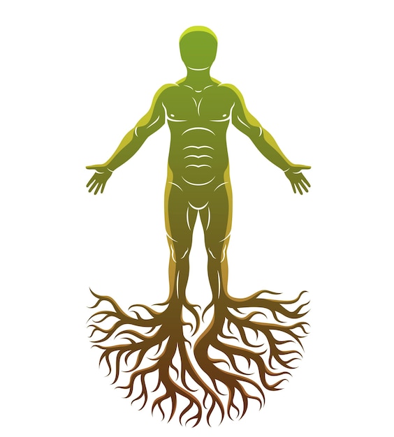 Vector athletic man made with tree roots. Celtic ancient god concept.