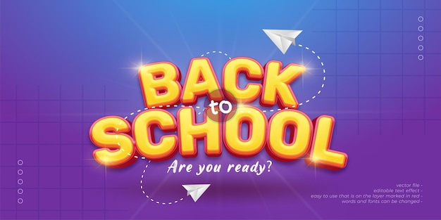 Vector back to school with 3D style editable text effect
