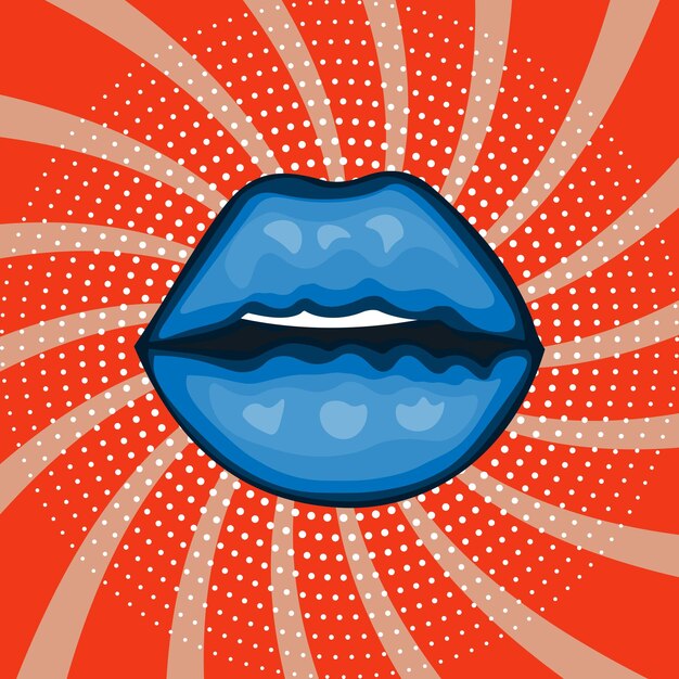 vector background in comic book style with swirl sunburst. lips pop art