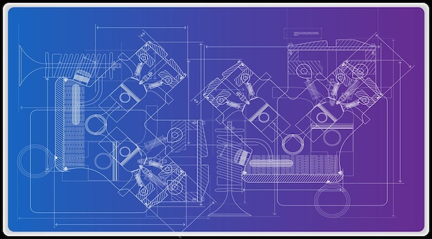 Vector background of the car engine and its components can be