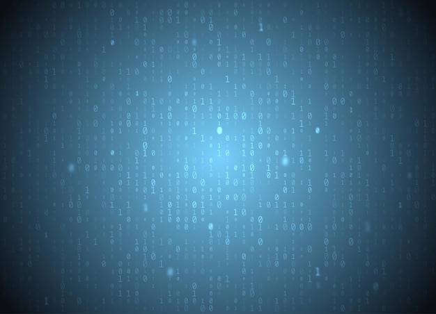 Vector binary code blue background. Big data and programming hacking, deep decryption and encryption, computer streaming numbers 1,0. Coding or Hacker concept.