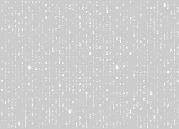 Vector binary code gray seamless background. Big data and programming hacking, decryption and encryption, computer streaming white numbers 1,0. Coding or Hacker concept texture or web page fill.