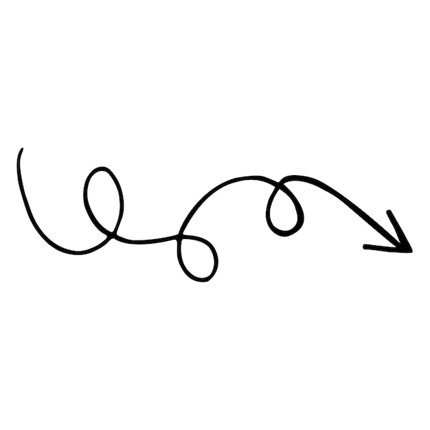 Vector black curly arrow doodle style isolated on white background