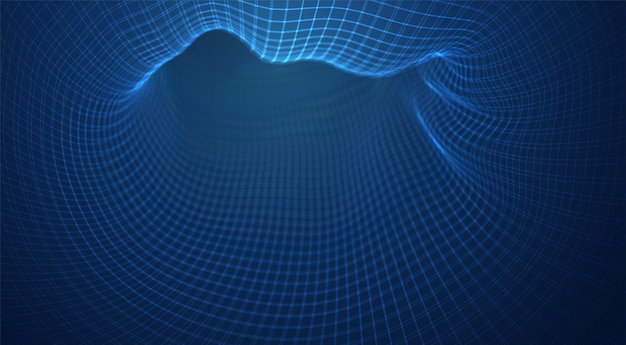 vector blue background of 3d polygonal mesh, bends, waves and flows