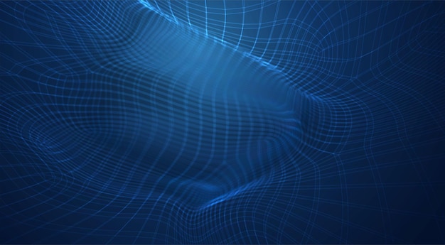 vector blue background of 3d polygonal mesh, bends, waves and flows