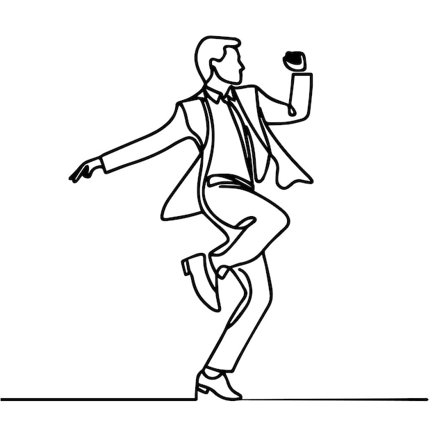 vector business people dancing with a simple continuous line style and white background