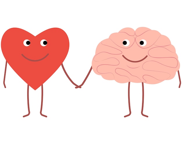 vector characters in flat style brain and heart as a symbol of the balance of feelings and mind