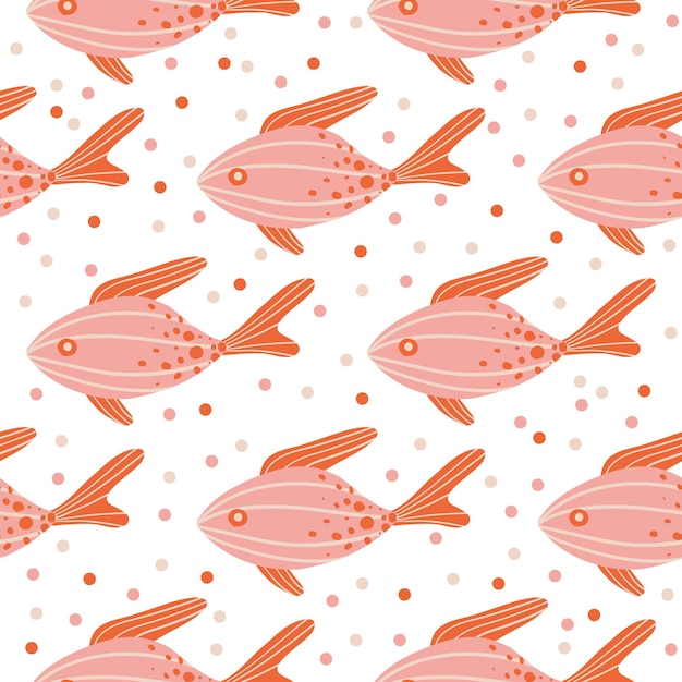 vector childish seamless pattern with hand drawn fishes childish texture