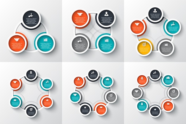 Vector circles infographics set Business concept with 3 4 5 6 7 and 8 options