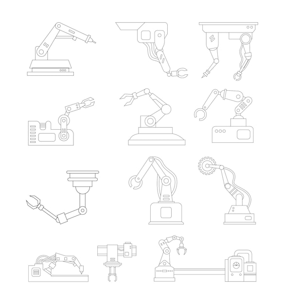 Vector Collection of Industrial Automatic Arms Illustration for Advanced Manufacturing