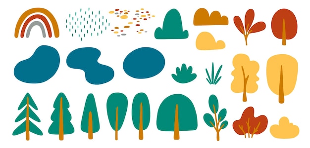 Vector collection of landscape elements isolated on white background for creating your design