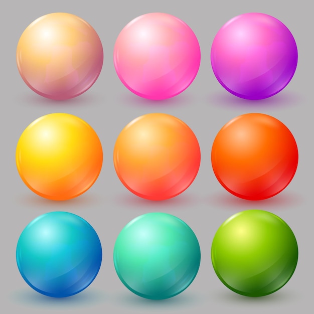 Vector colorful balls set with flares and shadow for badges icons EPS10