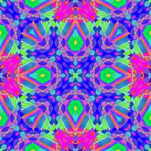 Vector colorful various shapes vibrant futuristic high detailed abstract geometric background kaleidoscopic seamless pattern