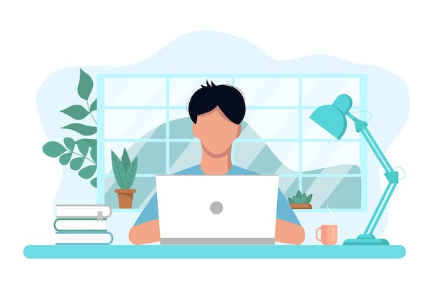 Vector concept of work and study at home chat online support remotely from home isolated white