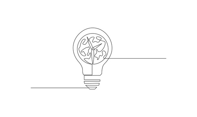 Vector continuous one simple single abstract line drawing of Earth hour isolated on white background