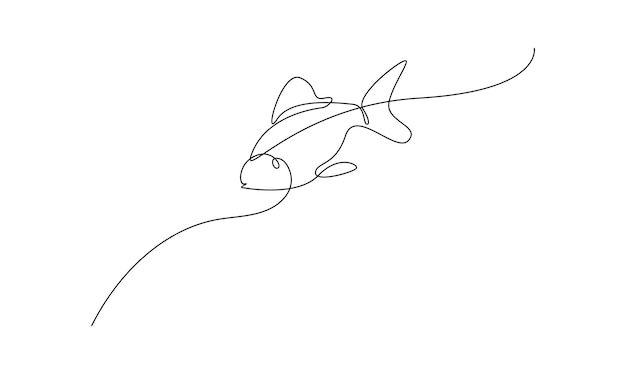 vector continuous one simple single abstract line drawing of fish isolated on white background
