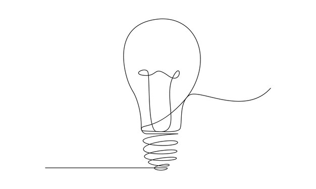 vector continuous one simple single abstract line drawing of light bulb creativity concept isolated