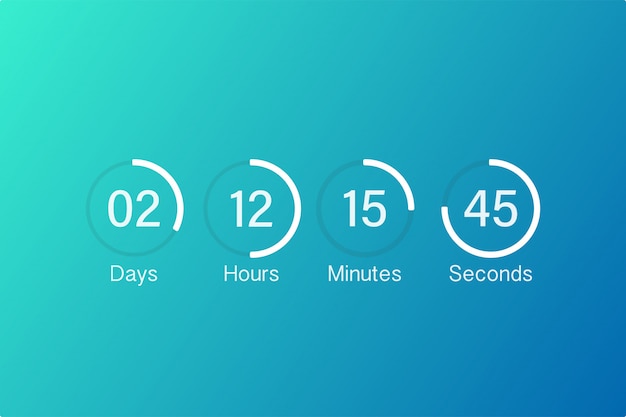 Vector countdown clock counter timer. UI app digital count down circle board meter with circle time pie diagram.